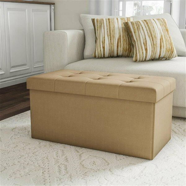 Daphnes Dinnette 30 in. Folding Storage Bench Ottoman Tufted Foam Padded Lid Removeable Bin Beige DA3239637